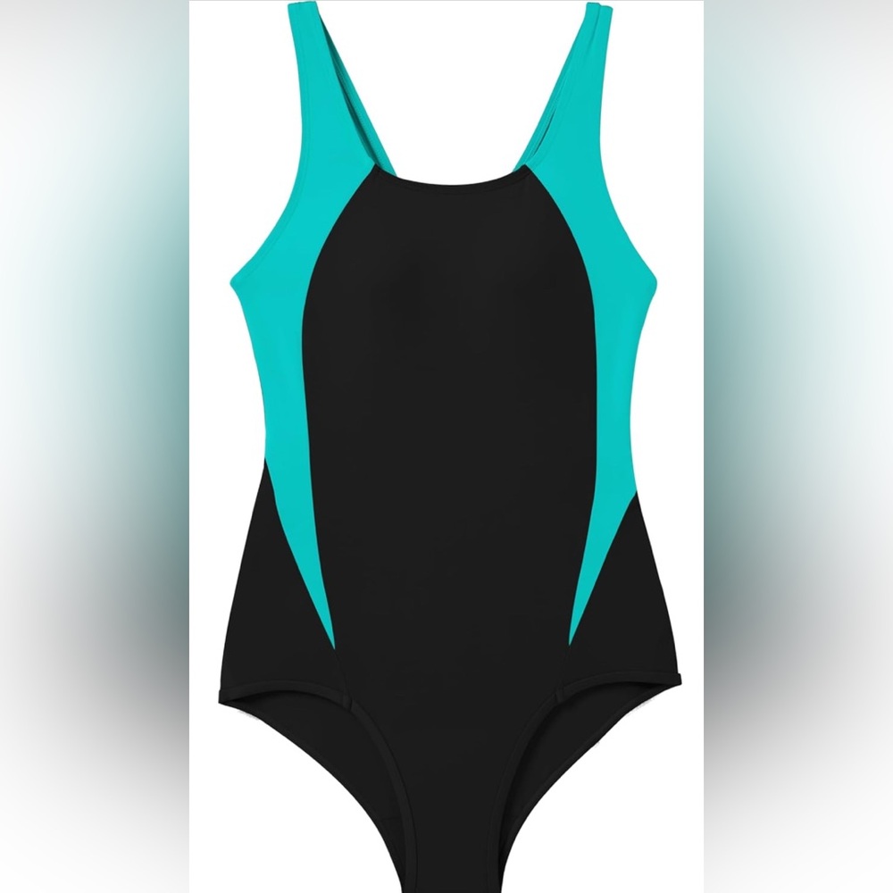 Black & Teal One Piece Leakproof Athletic Racerback Swimsuit Girls/Women